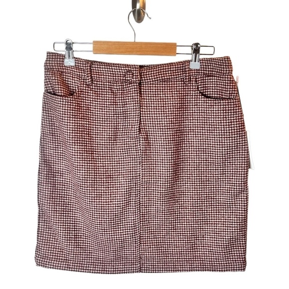 Cupcakes and Cashmere Maroon Houndstooth Wool Blend Mini Skirt NWT Size 6 - Picture 1 of 9